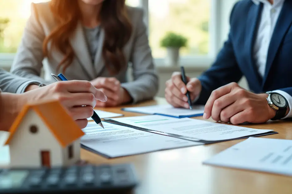 Verschiedene Personen beim Ausrechnen der Kosten